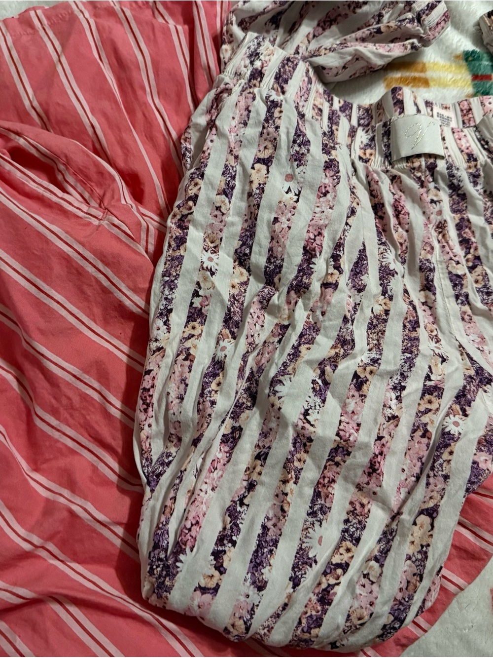PINK Victoria's Secret Pink and Purple Floral Stripe Pajama pants bundle small m
